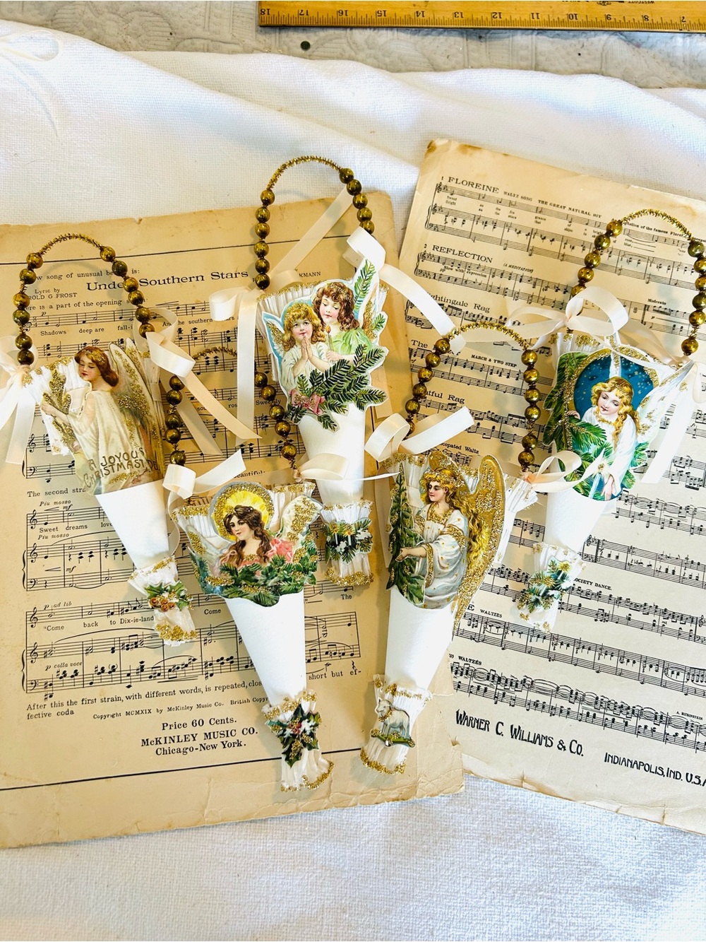 Vintage repurposed holiday Christmas Candy Cone Ornaments
